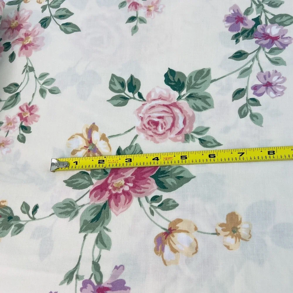 Vintage Rose Floral Ruffle Top Flat Sheet 1 Pillow Case Full Size GrannyCore